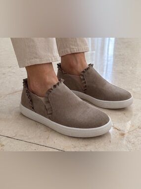 kate spade Ruffle-Trim Slip-On Sneakers - Taupe